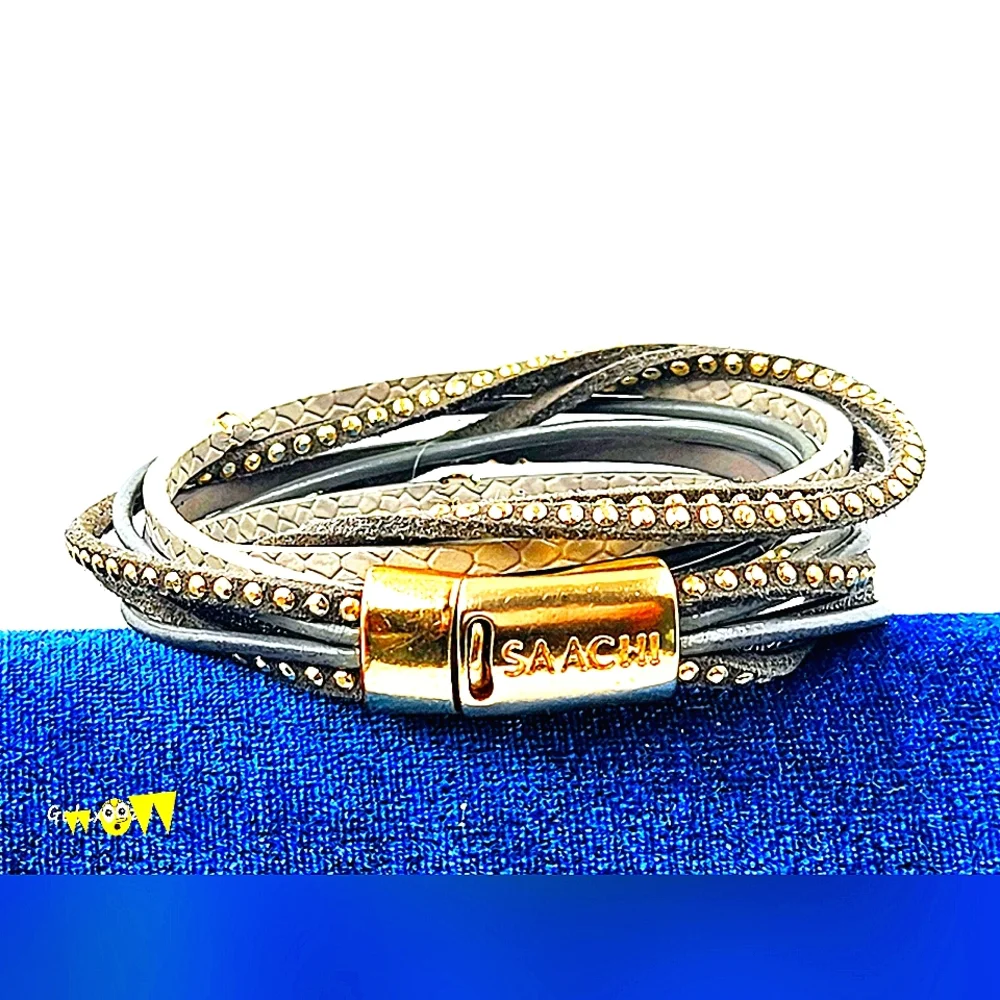 Saachi Leather Rhinestone Cuff - Picture 2 of 10